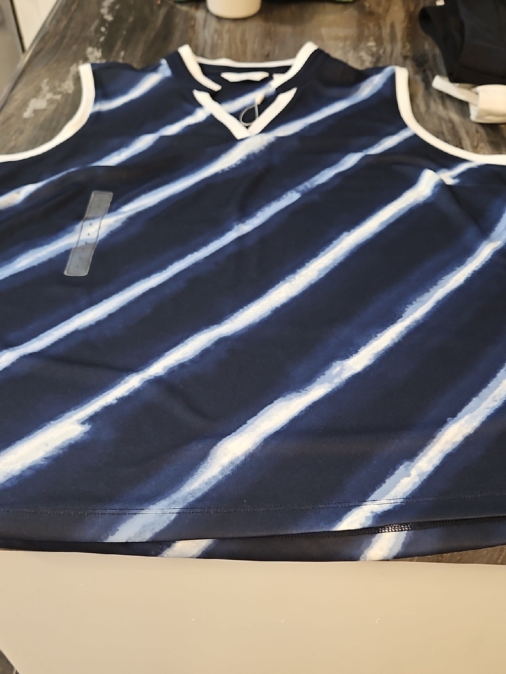 Lady Hagen Navy and White Diagonal Stripe V-Neck Golf Tank